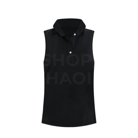TUCKERNUCK Black Pique Sleeveless Ruffle Margaret Polo Size XS NWT - Picture 7 of 7